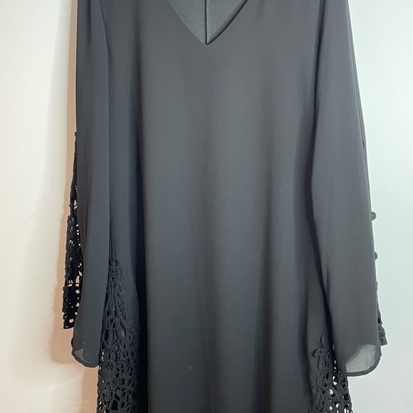 Ya Los Angeles Womens Cocktail Dress Long Sleeve Chiffon Black V-Neck Size “L” - Picture 2 of 16